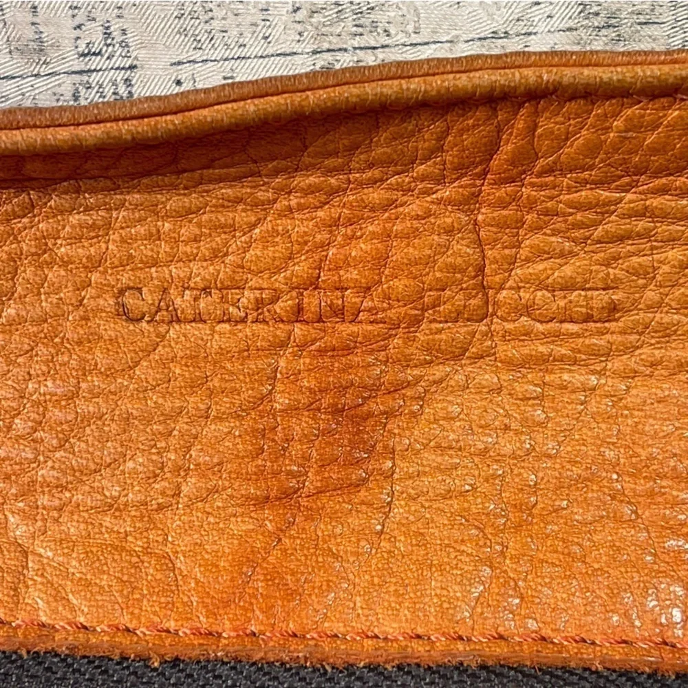 Caterina Lucchi Made in Italy Orange Calf Leather Ruffle Shoulder Tote Designer